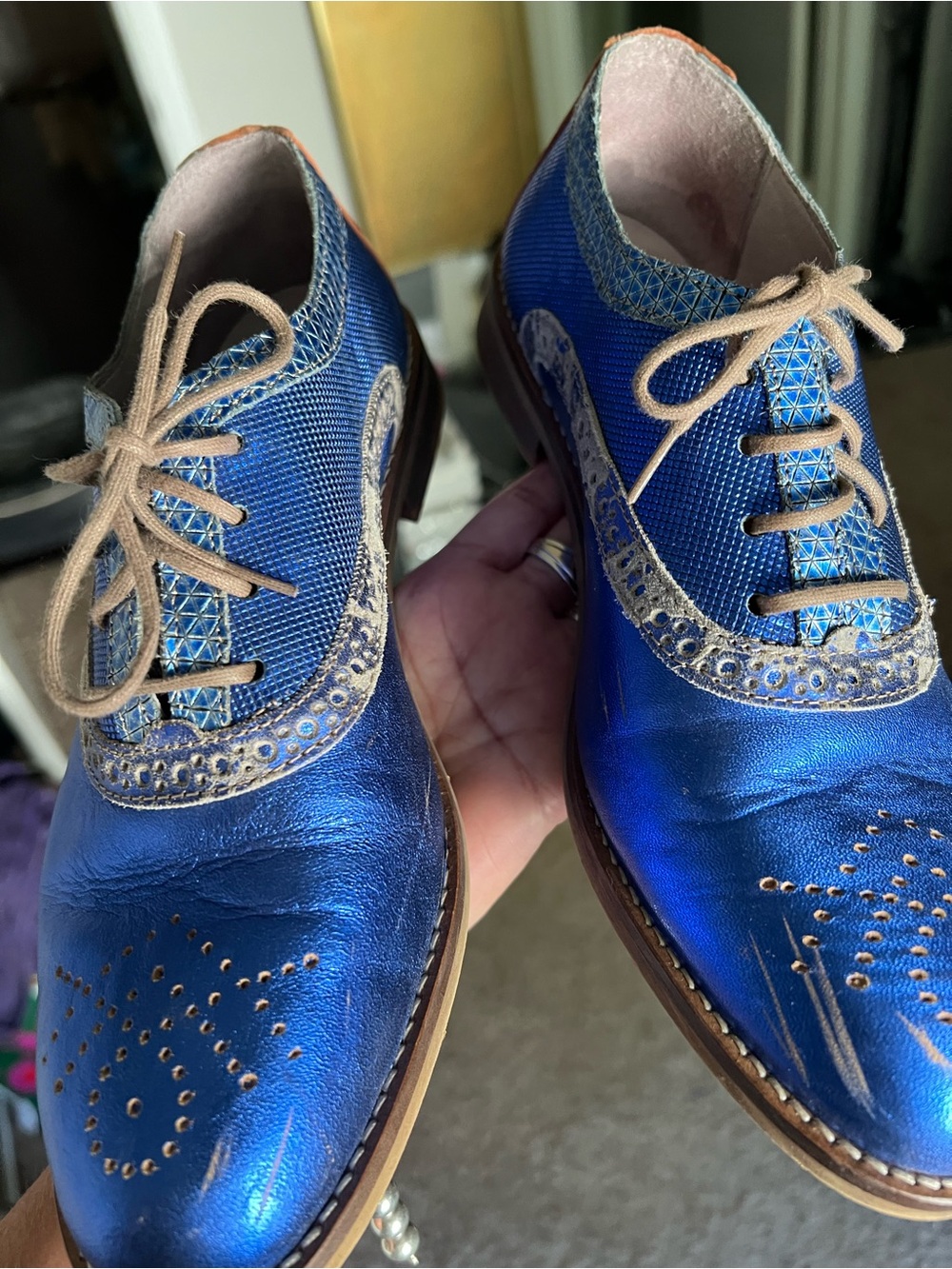 Fly London Metallic Blue Wingtip Oxfords - Picture 2 of 7